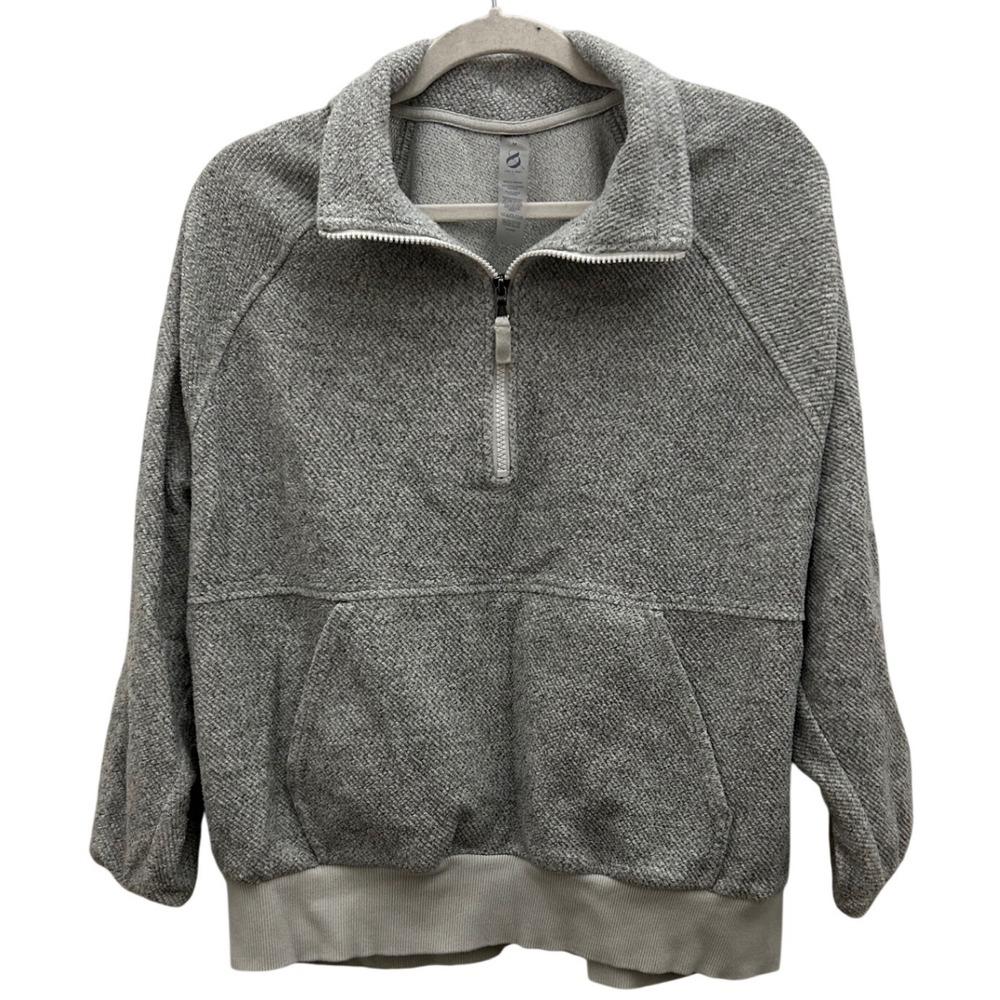 Lou & Grey Womens Quarter Zip Pullover Fleece Sweatshirt Gray Marled Size Medium
